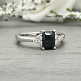 1.4ct Engagement Ring Emerald Black Diamond Solitaire Petite 14k White Gold Over