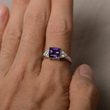 2ct Asscher Cut Purple Amethyst Trilogy Engagement Ring 18k White Gold Finish