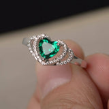 2ct Heart Cut Green Emerald Double Heart Engagement Ring 14k White Gold Finish