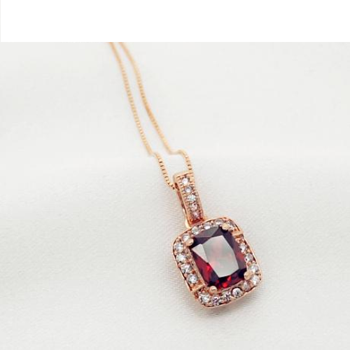 2Ct Elongated Cushion Cut Red Garnet Halo Pendant 14K Rose Gold Finish NO CHAIN