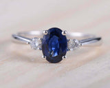 1.2ct Oval Cut Blue Sapphire Engagement Ring Diamond Trilogy 14k White Gold Over