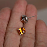 1ct Cushion Cut Yellow Citrine Solitaire Stud Earrings 14k White Gold Finish