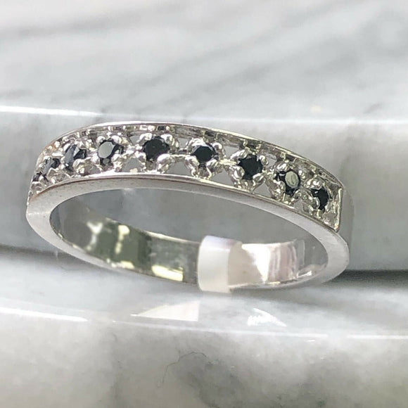 2ct Round Cut Black Diamond Vintage Inspired Stackable Band 14k WhiteGold Finish