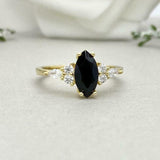 2ct Engagement Ring Marquise Black Diamond Petite Solitaire 14k Yellow Gold Over