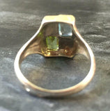 2ct Engagement Ring Emerald Cut Peridot Vintage Inspired 14k White Gold Finish