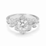 2ct Round Cut Diamond Engagement Ring Flower Leaf Inspired 14k Rose Gold Finish