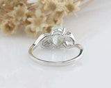 2ct Oval Blue Aquamarine Engagement Ring Leaf Accent Design 14k White Gold Over