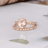 2.3ct Oval Cut Morganite Engagement Ring Milgrain Bridal Set 14k Rose Gold Over