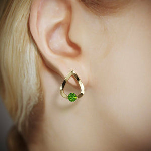 1Ct Round Cut Green Peridot Water Tear Drop Earrings Women 14K Yellow Gold Over