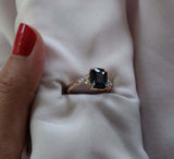 2ct Radiant Cut London Blue Topaz Leaf Marquise Accent Ring 14k Rose Gold Finish