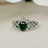 1ct Heart Cut Green Emerald Engagement Ring Double Knot Crown 14k WhiteGold Over