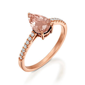 1ct Pear Cut Peach Morganite Accent Solitaire Engagement Ring 14k Rose Gold Over