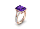 2ct Radiant Cut Purple Amethyst Engagement Ring Split Shank 14k Rose Gold Finish