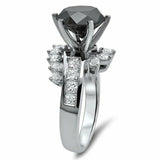 3Ct Round Cut Black Diamond Elegant Accent Engagement Ring 14K White Gold Finish