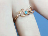 0.5ct Round Cut Blue Aquamarine Engagement Ring Love Word 14k Rose Gold Finish