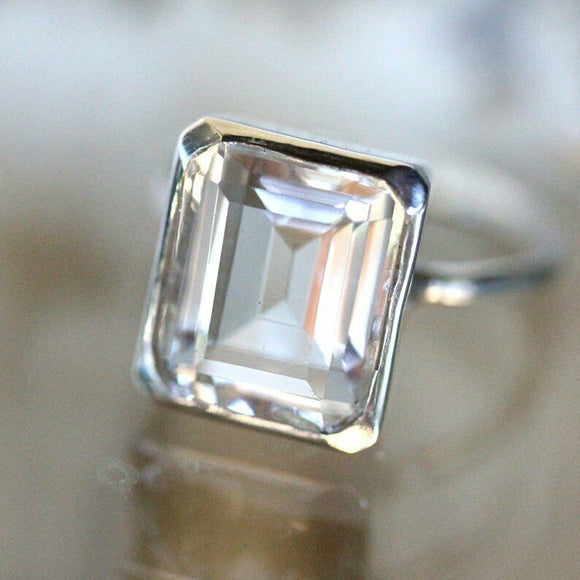 4ct Emerald Cut Diamond Engagement Ring Solitaire Promise 14k White Gold Finish