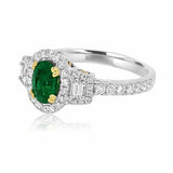 2.5ct Oval Cut Green Emerald Engagement Ring Halo Trilogy 14k White Gold Finish