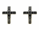 0.5ct Round Cut Black Diamond Cross Design Hoop Earrings 14k Yellow Gold Finish