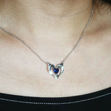 1Ct Heart Cut Blue Sapphire Dual Dolphin Love Gift Pendant 14K White Gold Finish