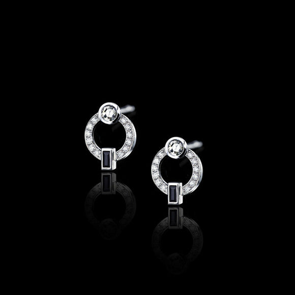 2ct Baguette Cut Black Diamond Circular Women Stud Earring 14k White Gold Finish