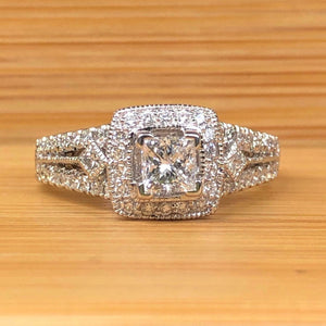 2.5ct Princess Diamond Engagement Ring Milgrain Halo Vintage 14k White Gold Over