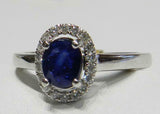 2.5ct Engagement Ring Oval Cut Blue Sapphire Diamond Halo 14k White Gold Finish