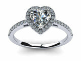 1.6ct Engagement Ring Heart Cut Diamond Round Accent Halo 14k White Gold Finish