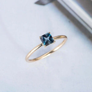 0.5ct Princess London Blue Topaz Engagement Ring Solitaire 14k Yellow Gold Over