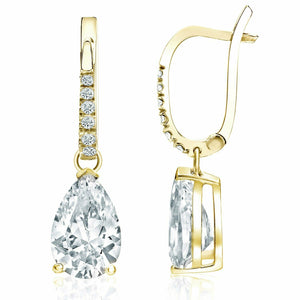 2Ct Pear Cut Diamond Stylish Halo Drop Earrings for Women 14K Yellow Gold Finish