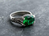 1.56ct Engagement Ring Oval Cut Green Emerald Split Shank 14k White Gold Finish