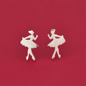 Cute Small Ballet Dancing Girl Stud Earrings Graduation Gift 14k White Gold Over