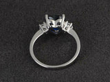 1.4ct Engagement Ring Heart Cut Blue Sapphire Three Stone 14k White Gold Finish