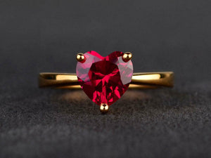 1ct Engagement Ring Heart Cut Pink Ruby Solitaire Design 14k Yellow Gold Finish