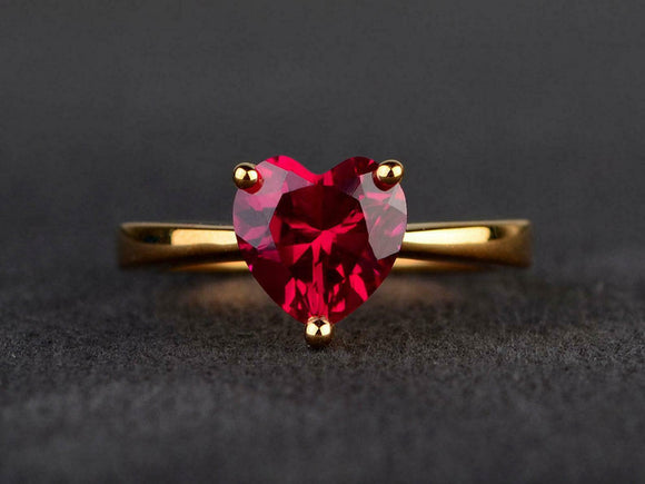 1ct Engagement Ring Heart Cut Pink Ruby Solitaire Design 14k Yellow Gold Finish