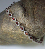 20ct Marquise Cut Red Garnet Diamond Halo Tennis Bracelet 14k White Gold Finish