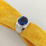 2ct Engagement Ring Round Cut Blue Sapphire Vintage Inspired 14k White Gold Over