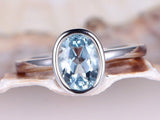 1ct Oval Cut Blue Aquamarine Solitaire Engagement Ring 14k White Gold Finish