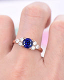 2Ct Round Cut Blue Sapphire Engagement Ring 14K Rose Gold Finish Diamond Accents