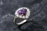 2.2ct Engagement Ring Heart Cut Purple Amethyst Diamond Halo 14k White Gold Over