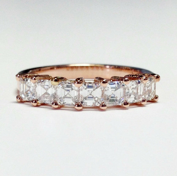 4Ct Asscher Cut Diamond Seven Stone Women Wedding Band Ring 14K Rose Gold Finish