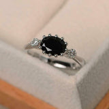 2ct Oval Cut Black Diamond Engagement Ring Milgrain Trilogy 14k WhiteGold Finish