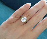 3Ct Cushion Cut Diamond Peridot Trilogy Engagement Ring 14K Rose Gold Finish