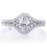 4Ct Oval Cut Diamond Halo Solitaire Accented Engagement Ring 14K White Gold Over