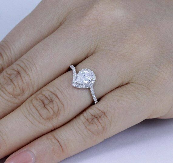 2.5Ct Pear Cut Diamond Twist Shank Halo Engagement Ring 14K White Gold Finish