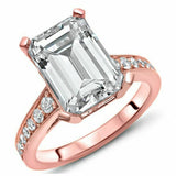 4Ct Emerald Cut Diamond with Round Accents Engagement Ring 14K Rose Gold Finish