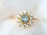 2.1ct Round Cut Blue Aquamarine Floral Minimalist Ring 14k Yellow Gold Finish