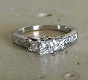 2ct Princess Cut Diamond Trilogy Ring 14k White Gold Finish with Round Accents