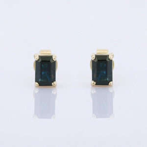 1.5ct Stud Earrings Emerald Cut Blue Sapphire Solitaire 14k Yellow Gold Finish