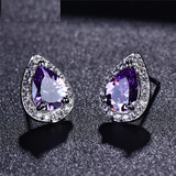 2ct Pear Cut Purple Amethyst Pear Shape Design Stud Earrings 14k White Gold Over