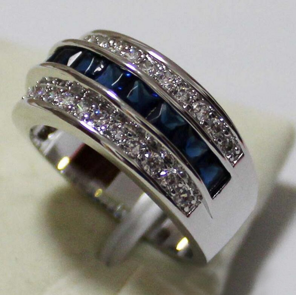 4ct Princess Cut Blue Sapphire Wedding Band Ring 14k White Gold Finish Eternity